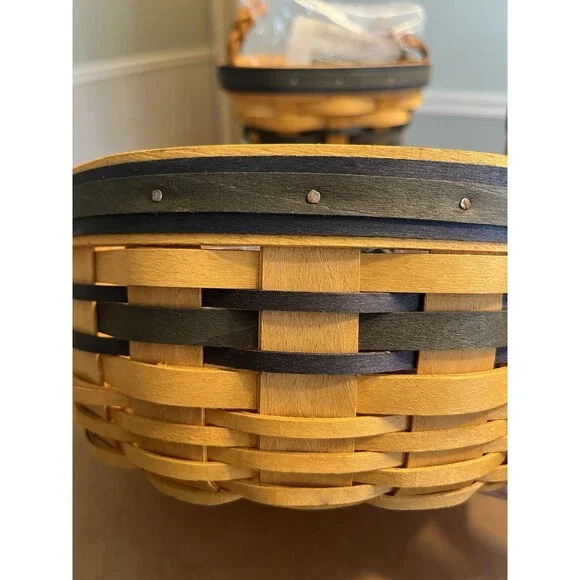 3 Longaberger Blue Woven Braided Leather Handles Renewal Baskets Liner Protector
